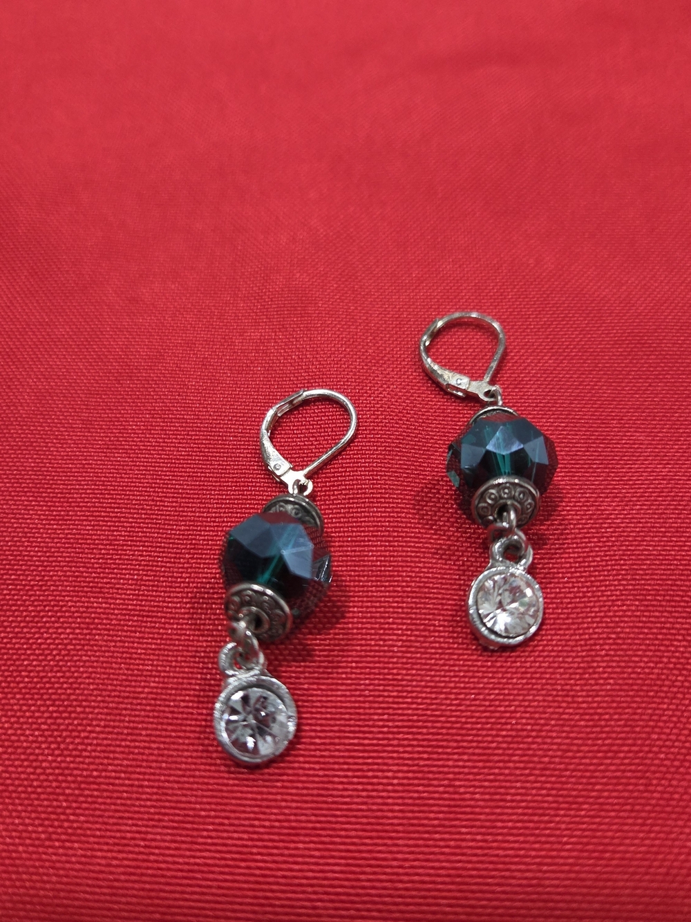 Teal Crystal Bead Drop Earrings